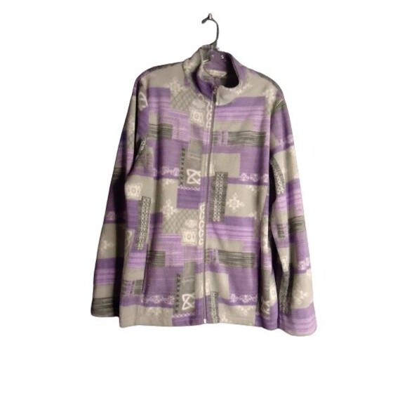 Allison Daley Fleece Full Zip Sweatshirt Purple Gray Print Womens Size Large - Picture 1 of 9
